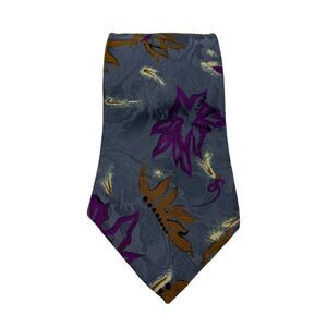 Men's Necktie Cezani Silk L56" W3.75"‎ Multicolor Leaves 90s Style Blue Tie
